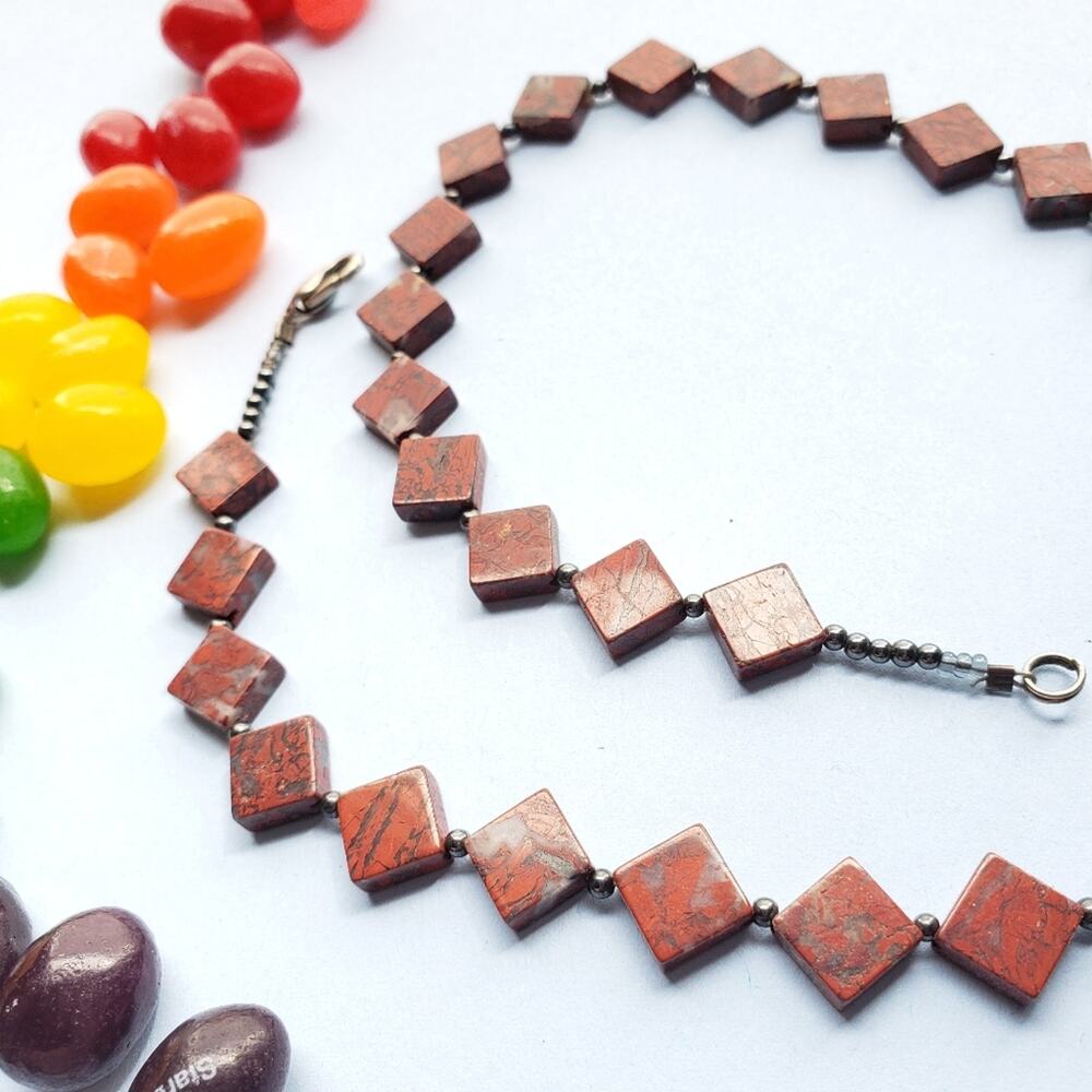 Natural Jasper Squares Beaded Necklace